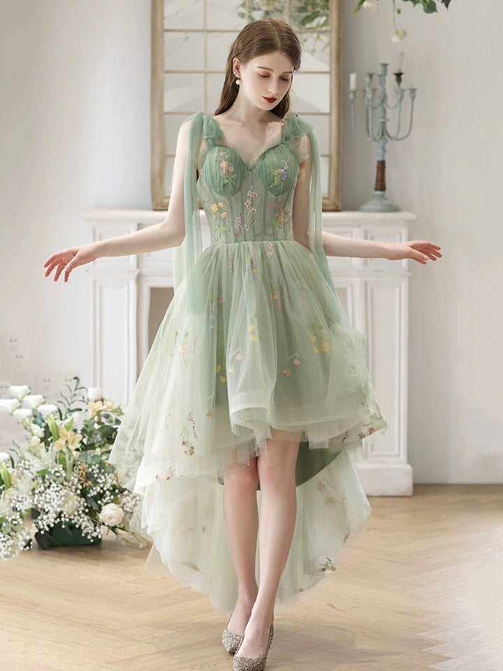 Luolandi Lovely High Low Lace Party Dress Green Tulle Short Prom Dress Homecoming Dress
