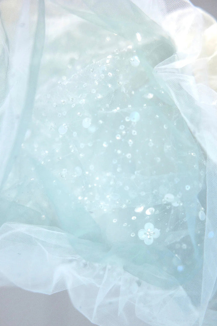 Luolandi Lovely Puff Sleeve Tulle Formal Evening Gown A-Line Long Prom Dress Sparkly