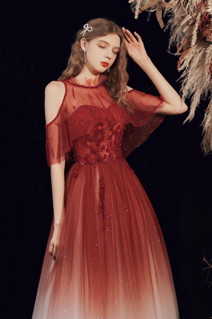 Luolandi A-Line Ombre Tulle Long Party Dress Lovely Lace-Up Evening Dress Beautiful