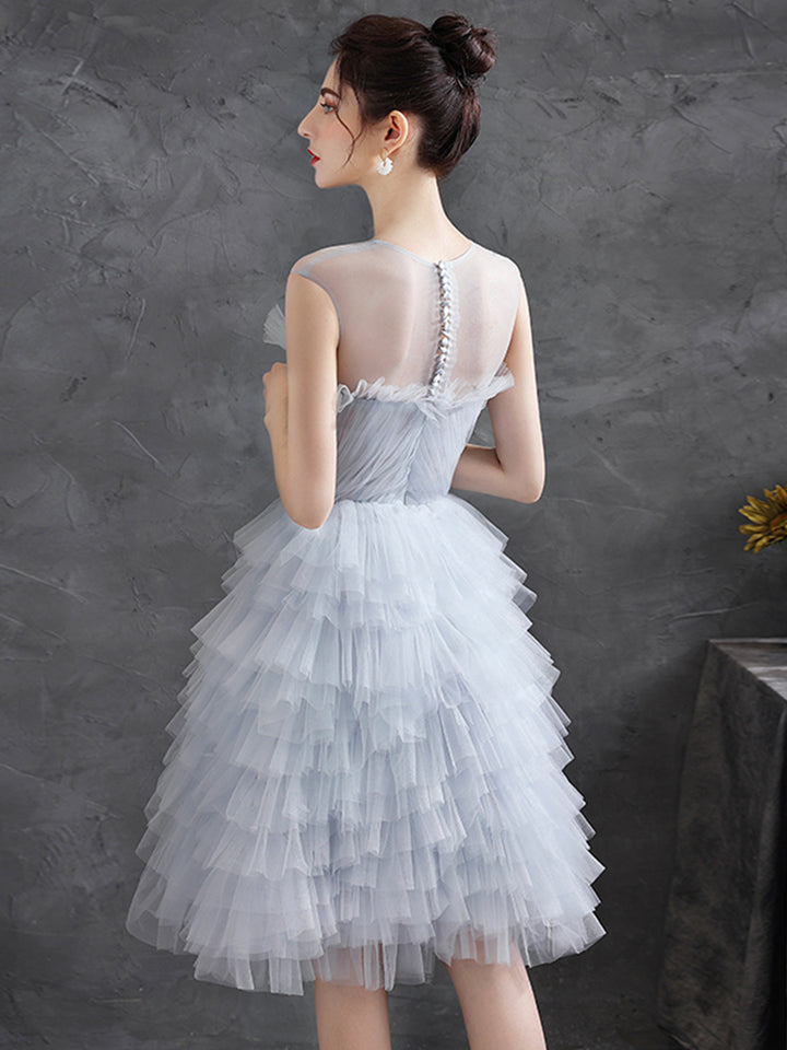 Luolandi Light Gray Tulle Round Neck Party Dresses Lovely Knee-Length Prom Dresses Homecoming Dresses