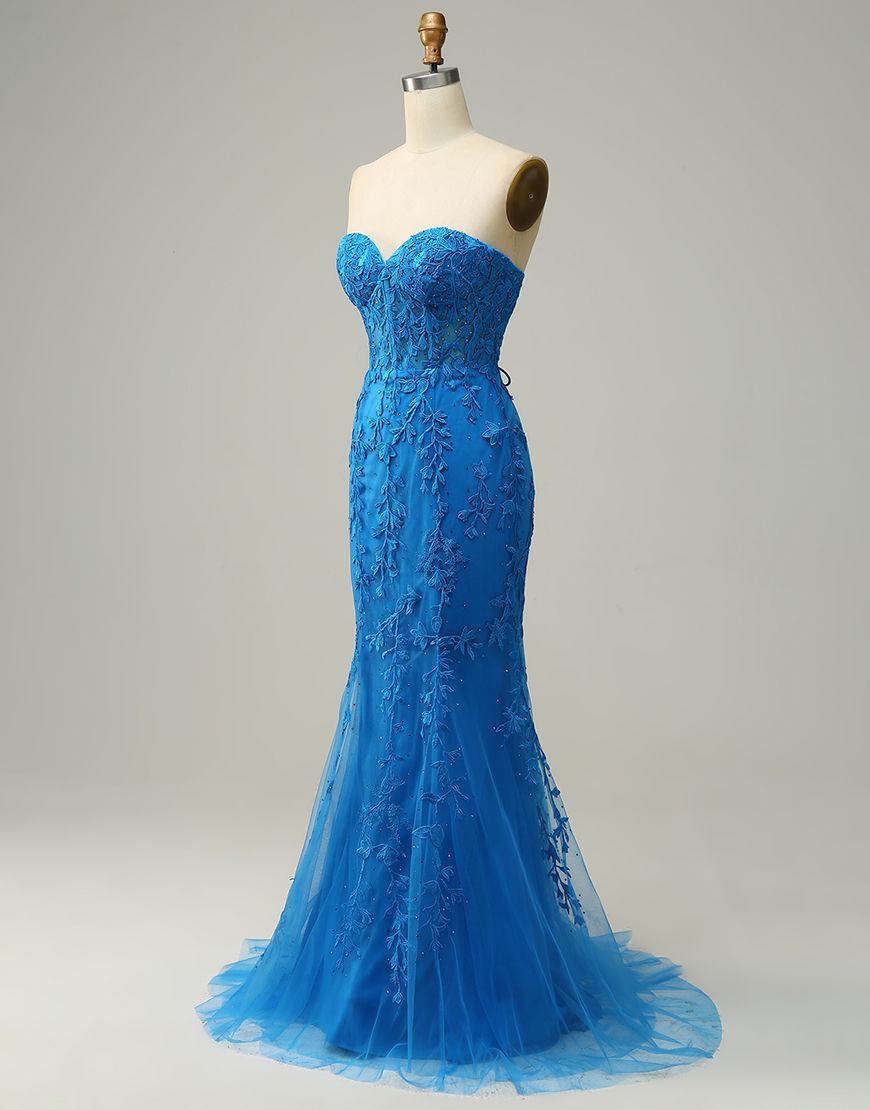 Luolandi Lilac Mermaid Corset Back Long Prom Dress With Appliques