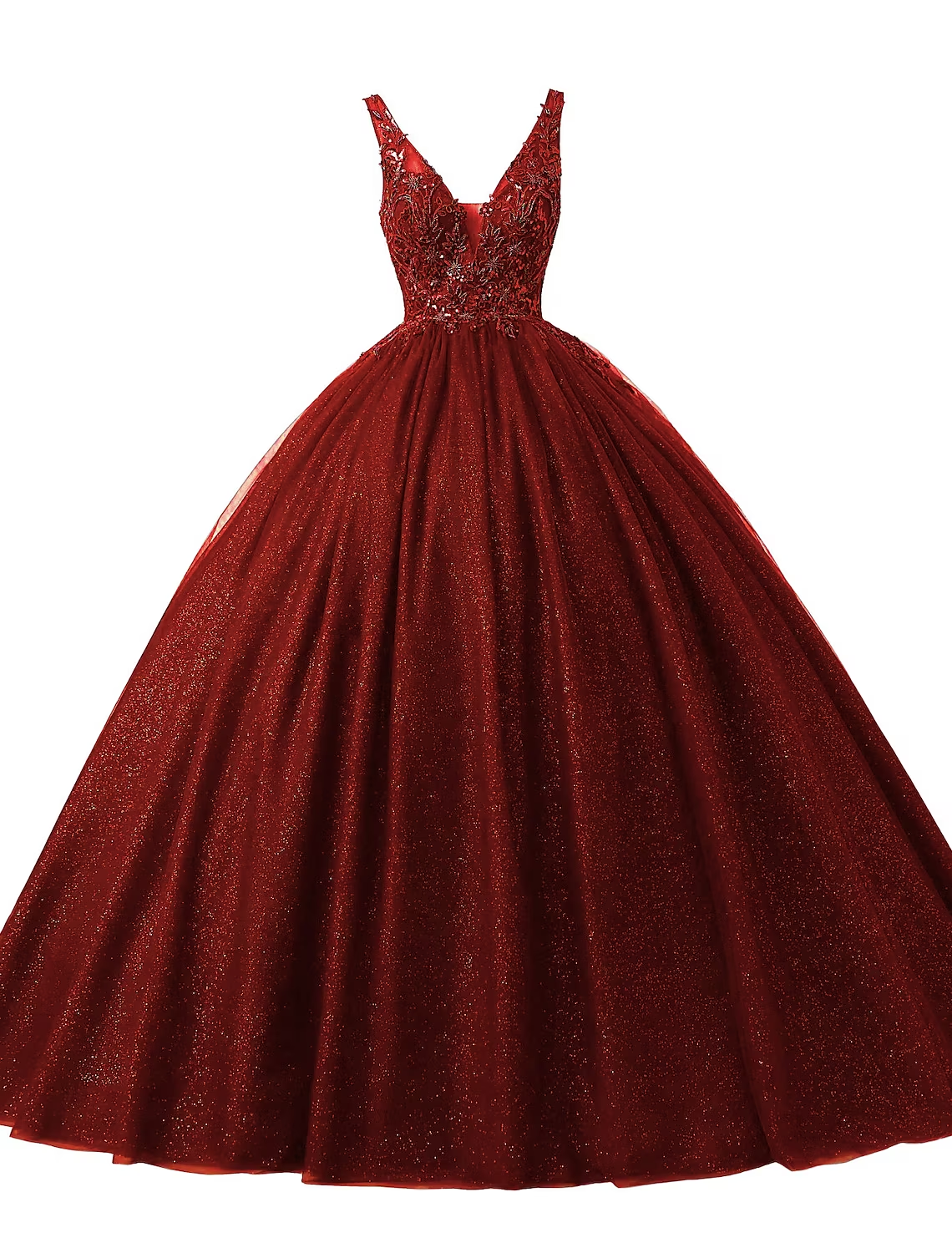 Luolandi Ball Gown Prom Dresses Sparkle &amp; Shine Dress Quinceanera Floor Length Sleeveless V Neck Tulle with Appliques