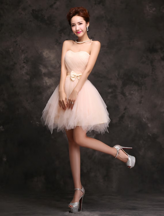 Ball Gown Cocktail Dresses Vintage Dress Homecoming Short / Mini Sleeveless Sweetheart Tulle with Bow(s) Ruffles