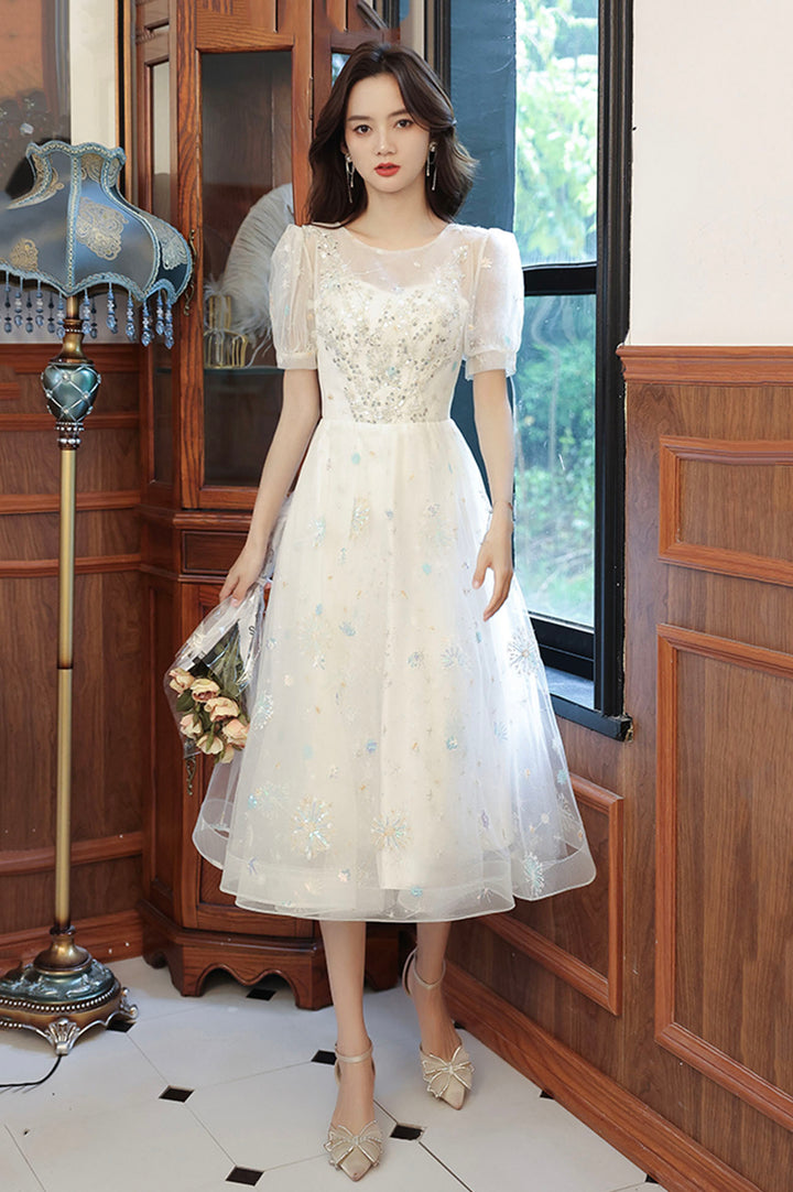 Luolandi Tulle Sequins Short Prom Dress A-Line Party Dress Sparkly