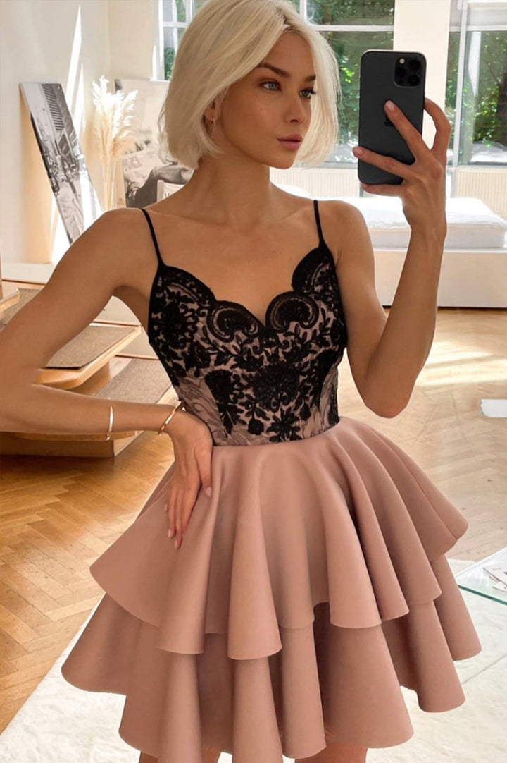 Luolandi Cute Lace Short Prom Dresses A-Line Cocktail Party Dresses Sexy Homecoming Dresses