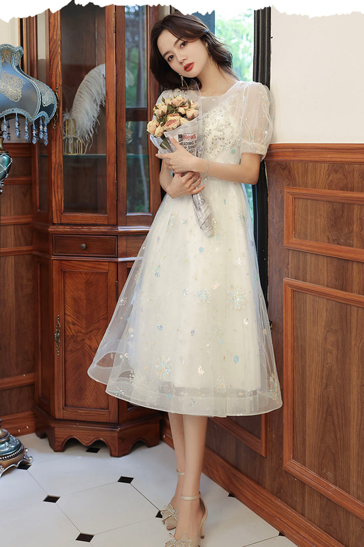 Luolandi Tulle Sequins Short Prom Dress A-Line Party Dress Sparkly