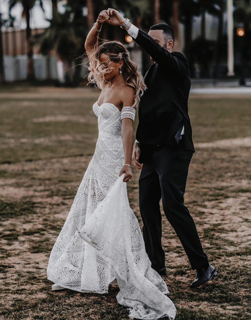 Luolandi Sweetheart Mermaid Lace Wedding Dress Off Shoulder Sexy Elegant