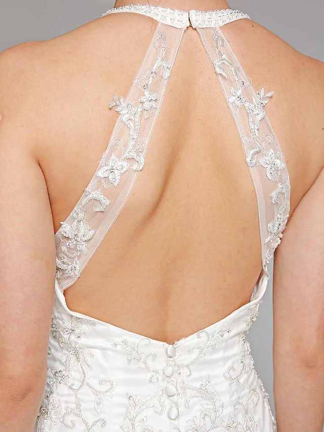 Luolandi Wedding Dresses Halter NeckLace Over Tulle Regular Straps Sexy Illusion Detail