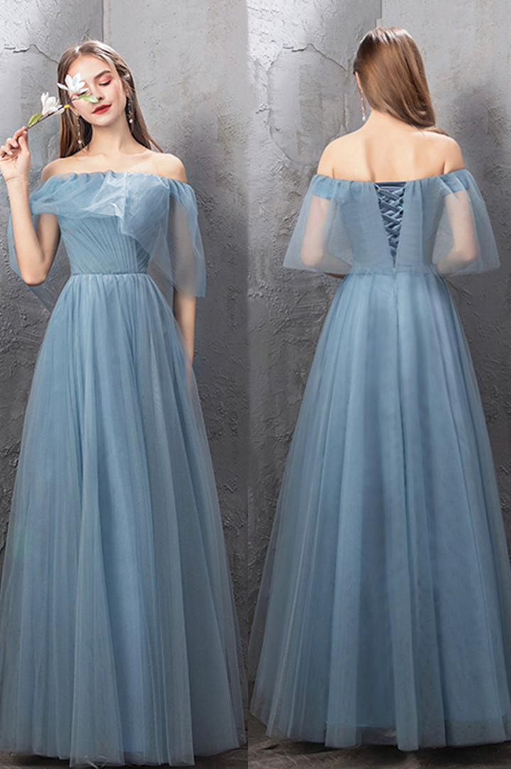 Luolandi Blue Tulle Long Prom Dresses Blue Tulle Bridesmaid Dresses Beautiful