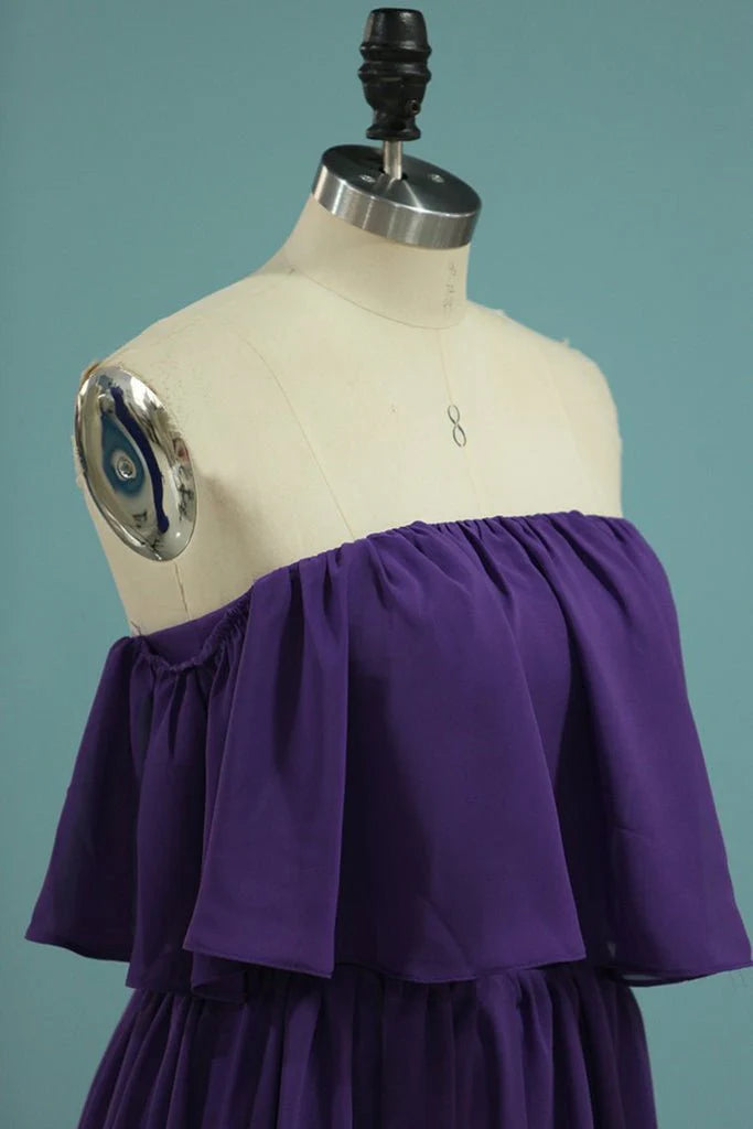 Luolandi A Line Long Chiffon Off the Shoulder Bridesmaid Dresses Charming Evening Party Dress