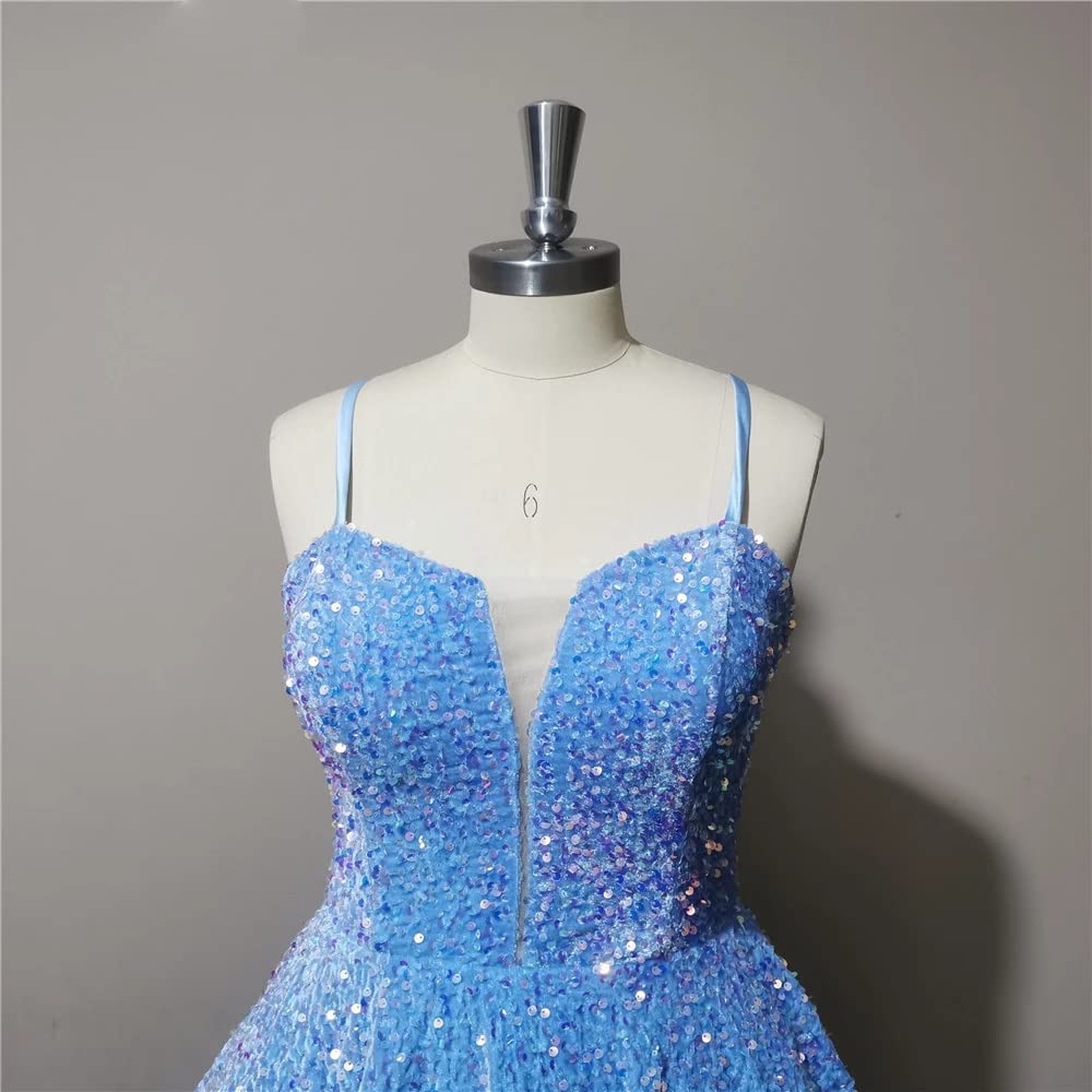 Luolandi Homecoming Dresses A Line Open Back Spaghetti Straps Sequin Short/Mini Sparkly