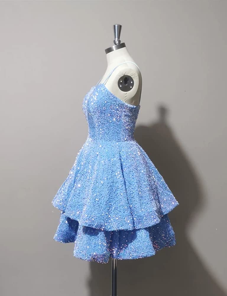 Luolandi Homecoming Dresses A Line Open Back Spaghetti Straps Sequin Short/Mini Sparkly