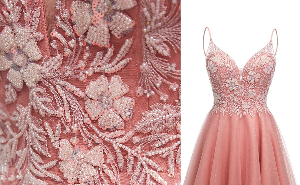 Luolandi A Line Spaghetti Straps V Neck Sleeveless Applique Tulle Homecoming Dress Beautiful