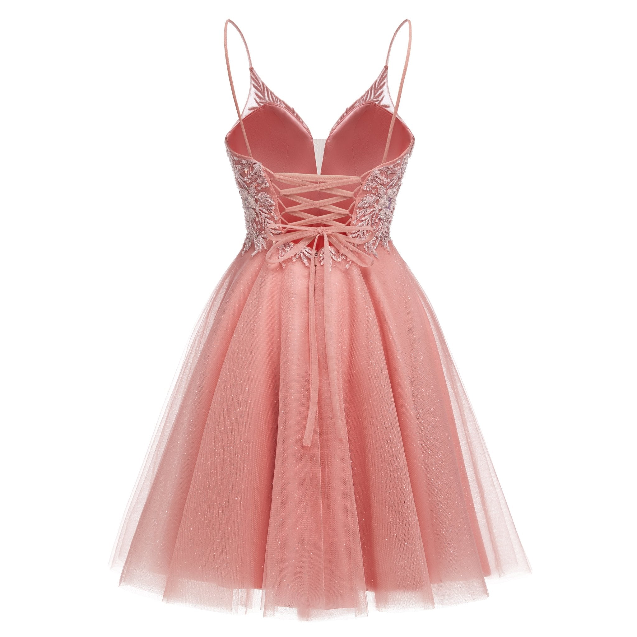 Luolandi A Line Spaghetti Straps V Neck Sleeveless Applique Tulle Homecoming Dress Beautiful