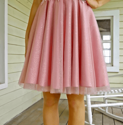 Luolandi A Line Spaghetti Straps V Neck Sleeveless Applique Tulle Homecoming Dress Beautiful