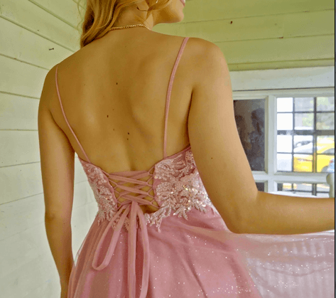 Luolandi A Line Spaghetti Straps V Neck Sleeveless Applique Tulle Homecoming Dress Beautiful