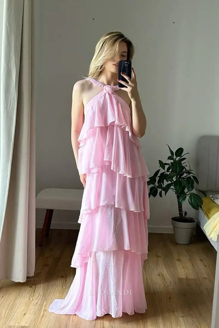 Luolandi A-Line Layered Long Prom Dress Charming Sleeveless Party Dress Elegant Wedding Guest Dress