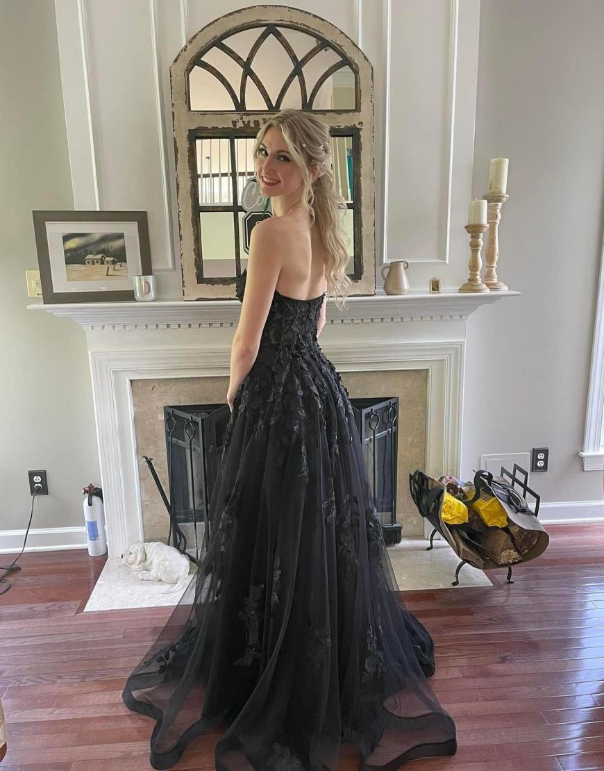 Luolandi Sweetheart Long Tulle Black Prom Dress Off Shoulder Floor Length Sexy