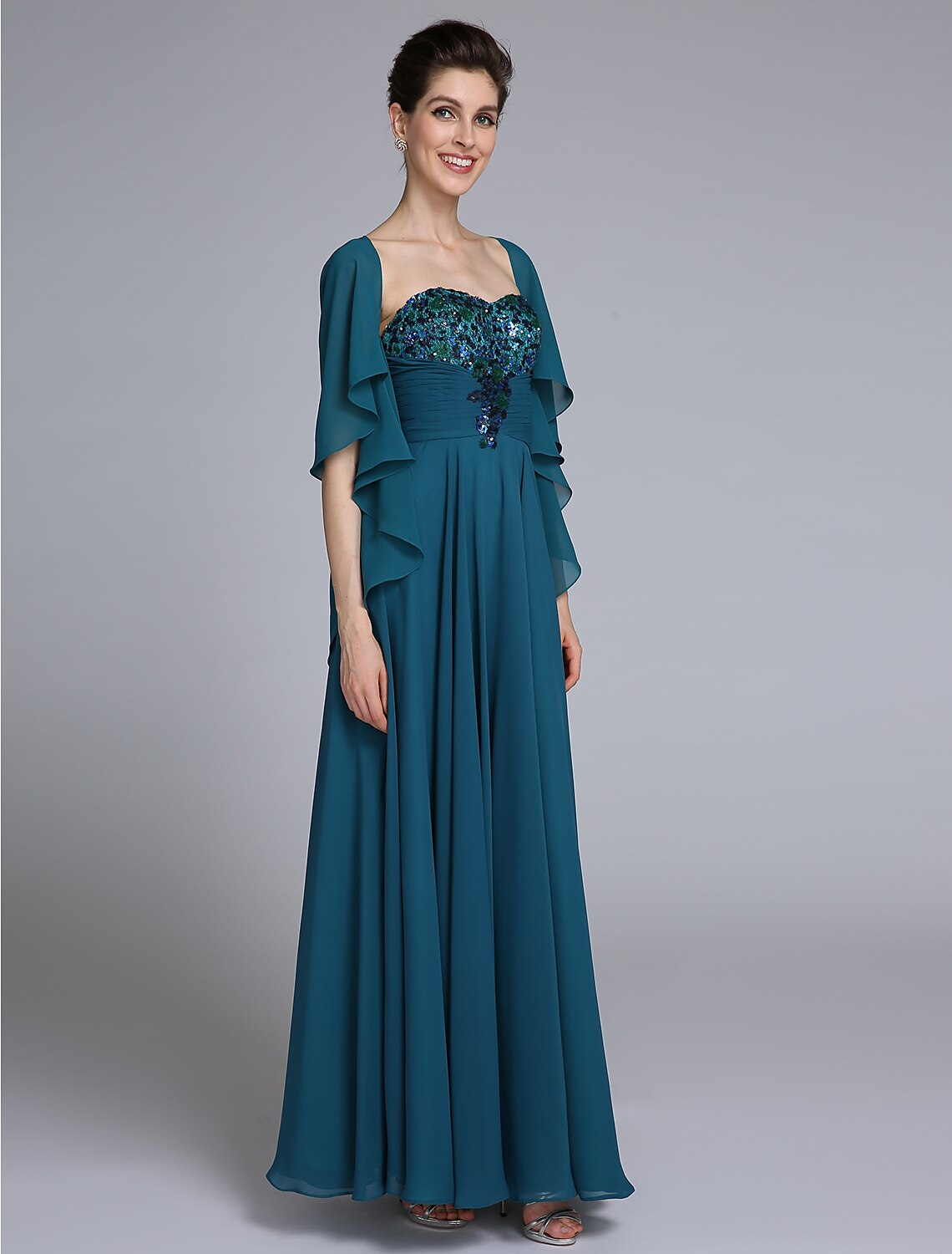 Luolandi A-Line Mother of the Bride Dress Wrap Included Sweetheart Ankle Length Chiffon Sleeveless yes with Ruched