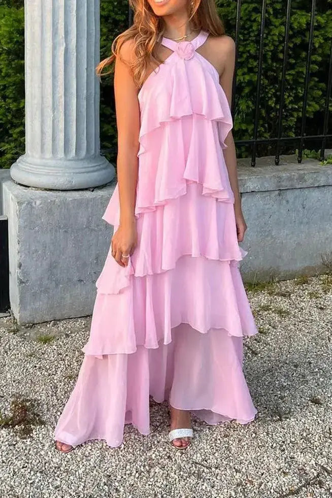 Luolandi A-Line Sleeveless Layered Long Prom Dress Charming Party Dress Elegant Wedding Guest Dress