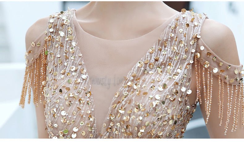 Luolandi A-line Evening Dress Beading Prom Dress Formal Evening Gown Sparkly