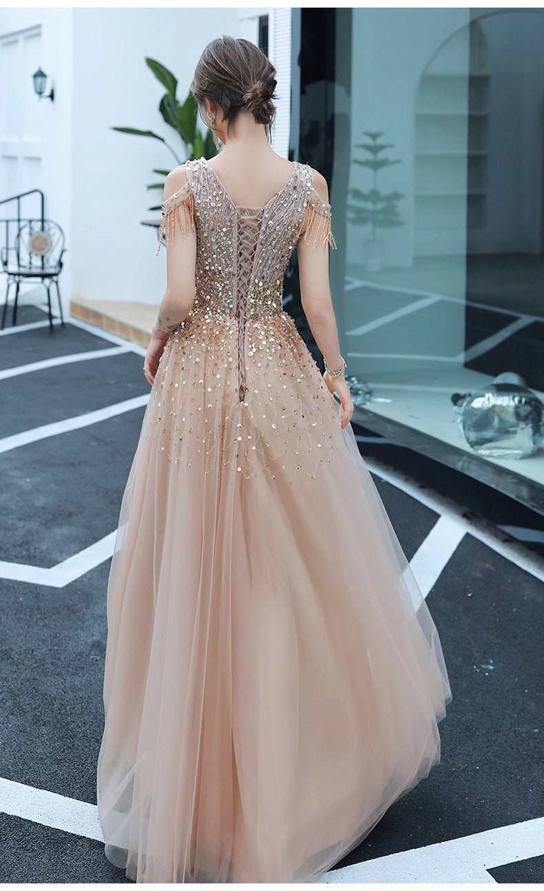 Luolandi A-line Evening Dress Beading Prom Dress Formal Evening Gown Sparkly