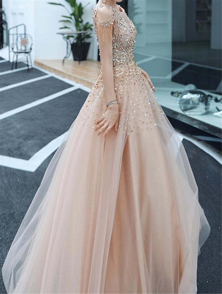 Luolandi A-line Evening Dress Beading Prom Dress Formal Evening Gown Sparkly