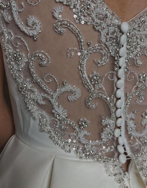 Luolandi Noble A-line V-Neck Chapel Train Satin Wedding Dress With Beading Elegant