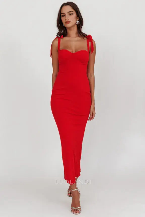 Luolandi Elegant Bodycon Sweetheart Sleeveless Evening Party Dress with Bow Straps Lovely Cocktail Dress