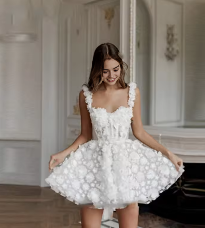 Luolandi Romantic A Line Straps Lace Flower Short/Mini Wedding Dresses Charming Bridal Grown Short Homecoming Dress