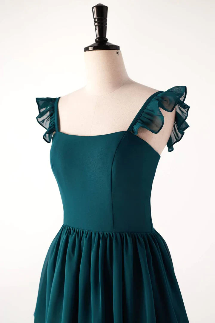 Luolandi A Line Ruffle Long Party Dress Bridesmaid Dress Charming Evening Dress Formal Dress