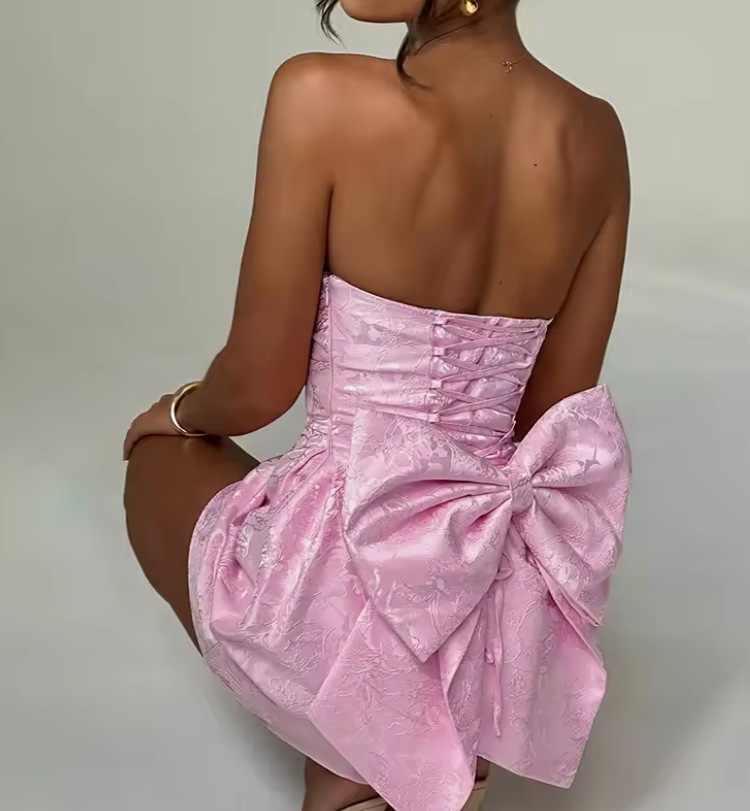 Luolandi Lovely A Line Strapless Birthday Party Dress With Bow Short Homecoming Dress Cute Summer Holiday Mini Dress