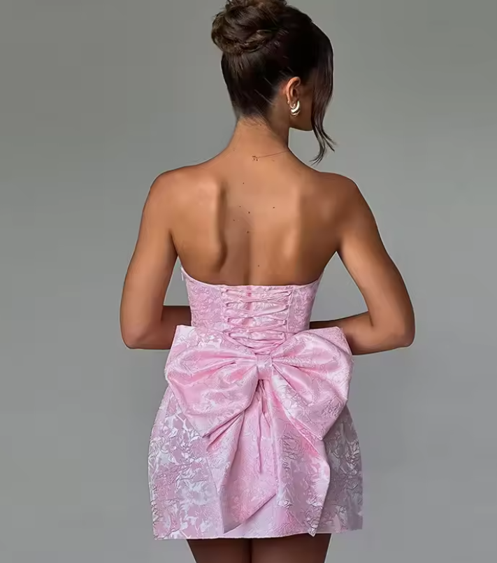 Luolandi Lovely A Line Strapless Birthday Party Dress With Bow Short Homecoming Dress Cute Summer Holiday Mini Dress