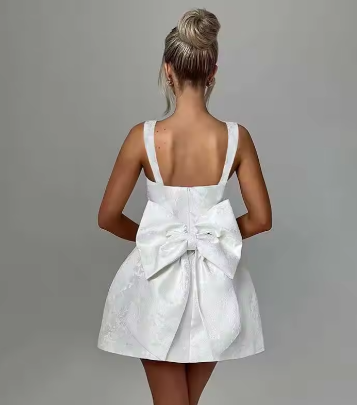 Luolandi Lovely A Line Straps Birthday Party Dress With Bow Short Homecoming Dress Cute Summer Holiday Mini Dress