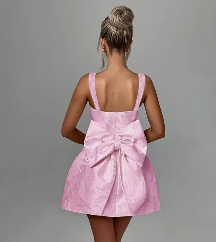 Luolandi Lovely A Line Straps Birthday Party Dress With Bow Short Homecoming Dress Cute Summer Holiday Mini Dress