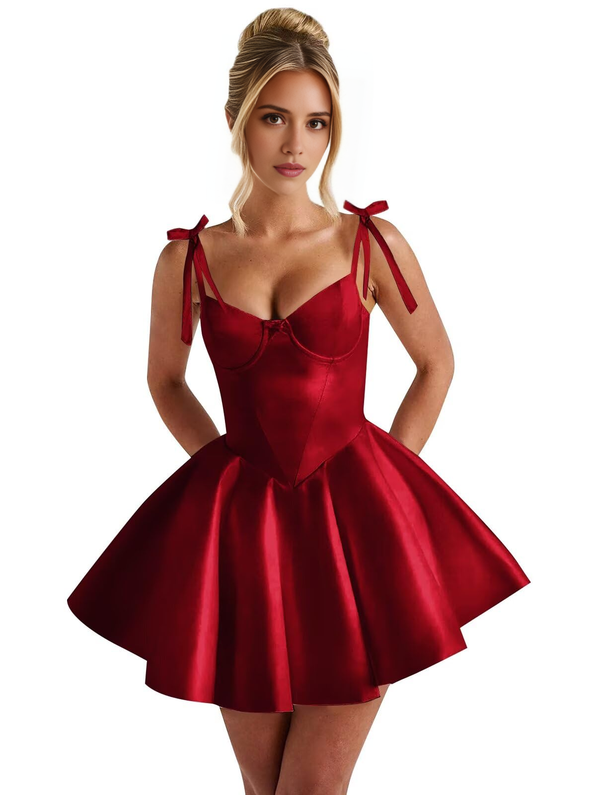 Luolandi Sweet A line Straps Satin Short Homecoming Dress Simple Cute Graduation Dress Lovely Birthday Party Dress With Bows