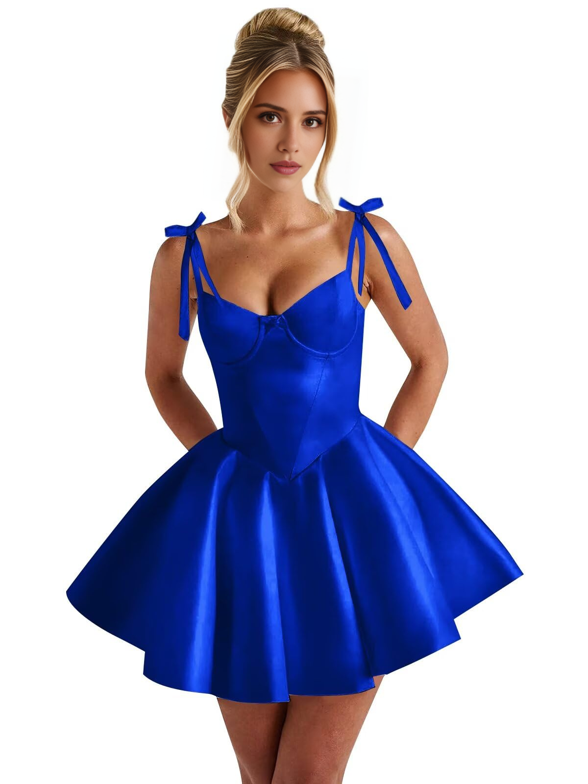 Luolandi Sweet A line Straps Satin Short Homecoming Dress Simple Cute Graduation Dress Lovely Birthday Party Dress With Bows