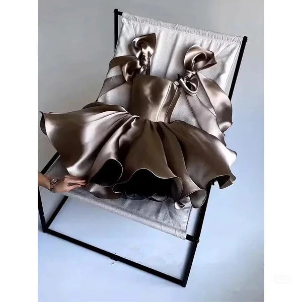 Luolandi Sweet A line Straps Satin Short Homecoming Dress Cute Graduation Dress Lovely Birthday Party Dress With Bow