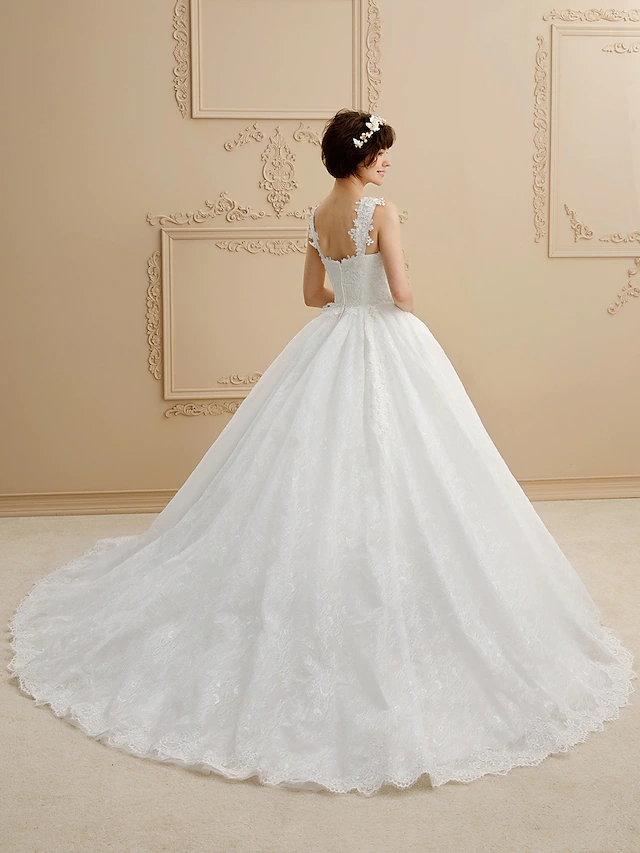 Luolandi Ball Gown Wedding Dresses Sweetheart Neckline Tulle All Over Lace Regular Straps Glamorous Illusion Detail