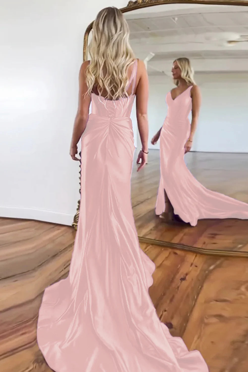 Luolandi Mermaid Dark Green V-Neck Long Prom Dress Solid Color With Slit Sexy Evening Dress