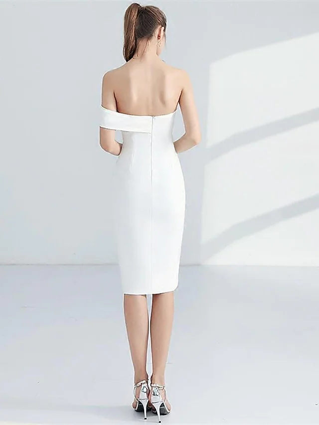 Luolandi Minimalist Elegant Engagement Cocktail Party Dress Strapless Sleeveless Knee Length Fabric with Sleek