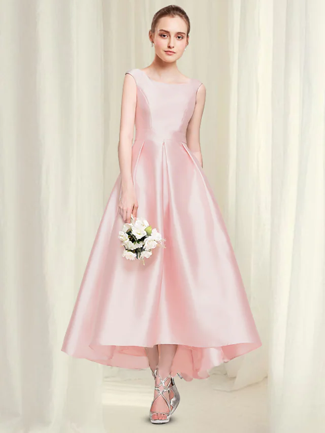 Luolandi A-Line Reformation Amante Minimalist Party Wear Engagement Dress Jewel Neck Sleeveless Ankle Length Satin