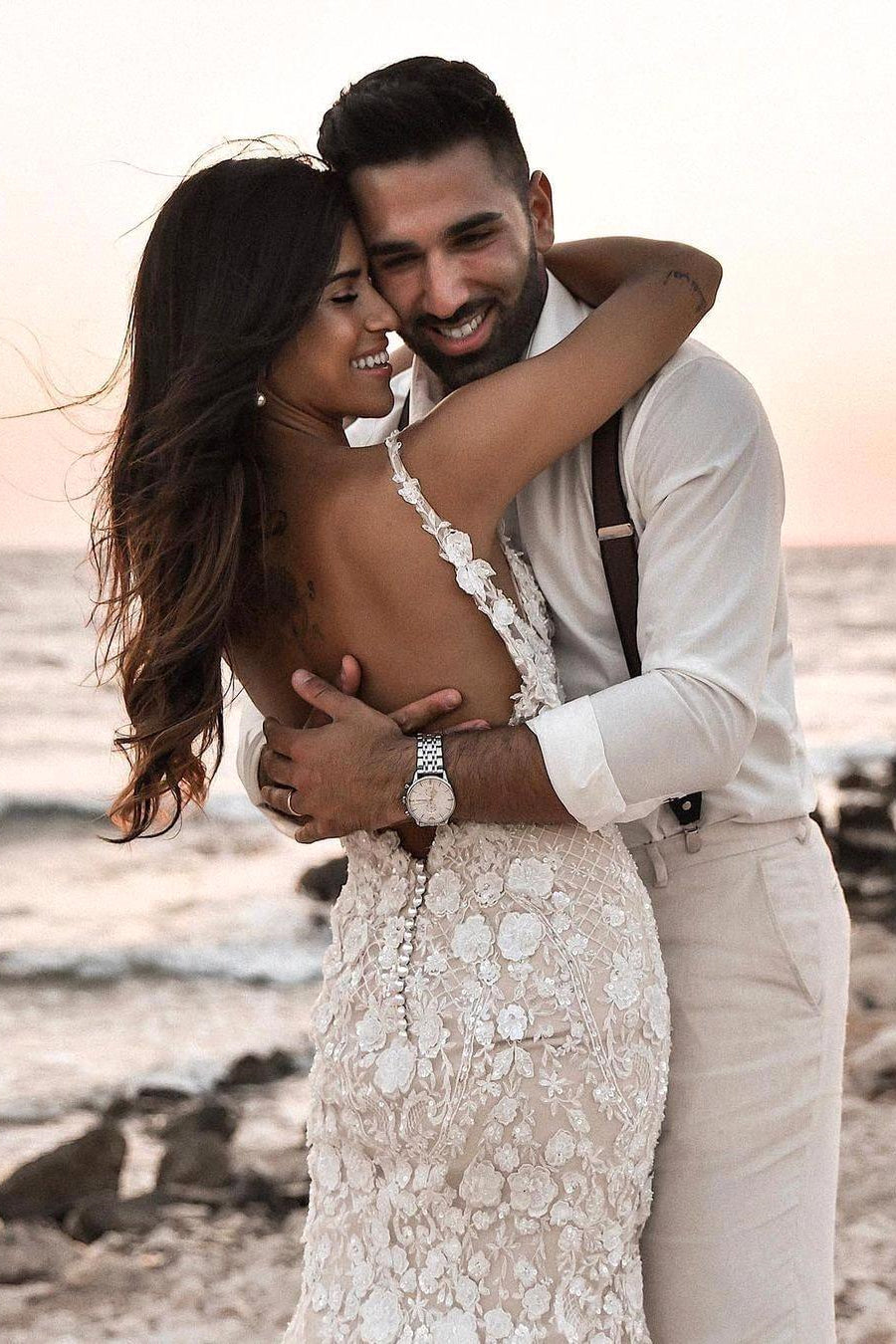 Luolandi Deep V Neck Backless Vintage Mermaid Sleeveless Wedding Dresses Sexy