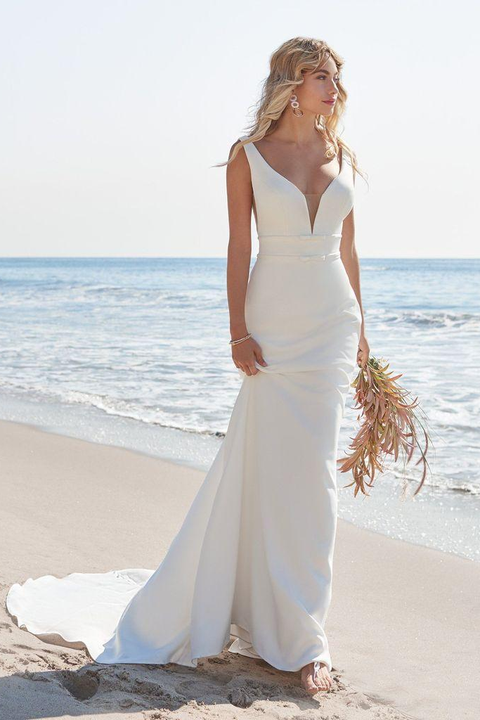 Luolandi Satin Elegant V Neck Mermaid Beach Wedding Dresses Minimalist Gown Sexy