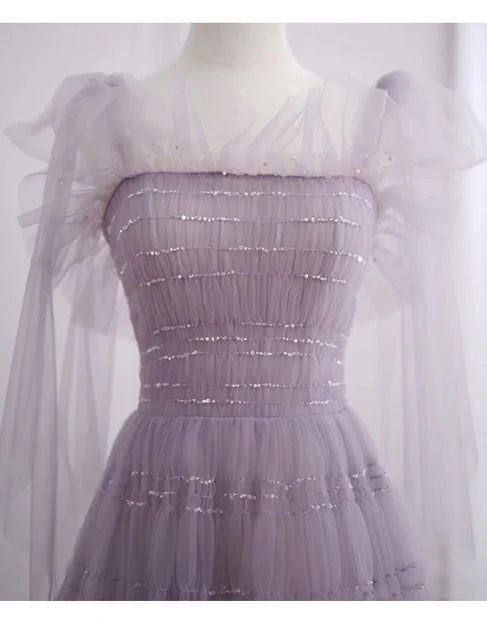 Luolandi Beautiful Light Purple Tea Length Soft Tulle Party Dress Cute Short Homecoming Dress Formal Dress Prom Dress