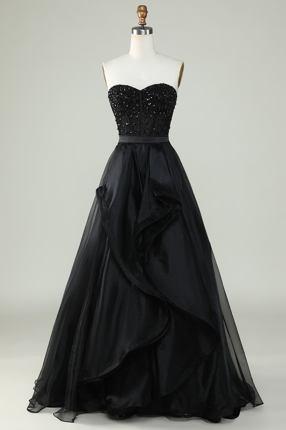Luolandi Black Princess A Line Sweetheart Strapless Formal Evening Dress Off Shoulder Sparkly