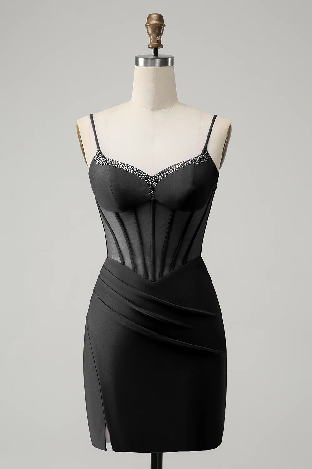 Luolandi Fuchsia Sequins Spaghetti Straps Satin Tight Homecoming Dress Short Party Dress