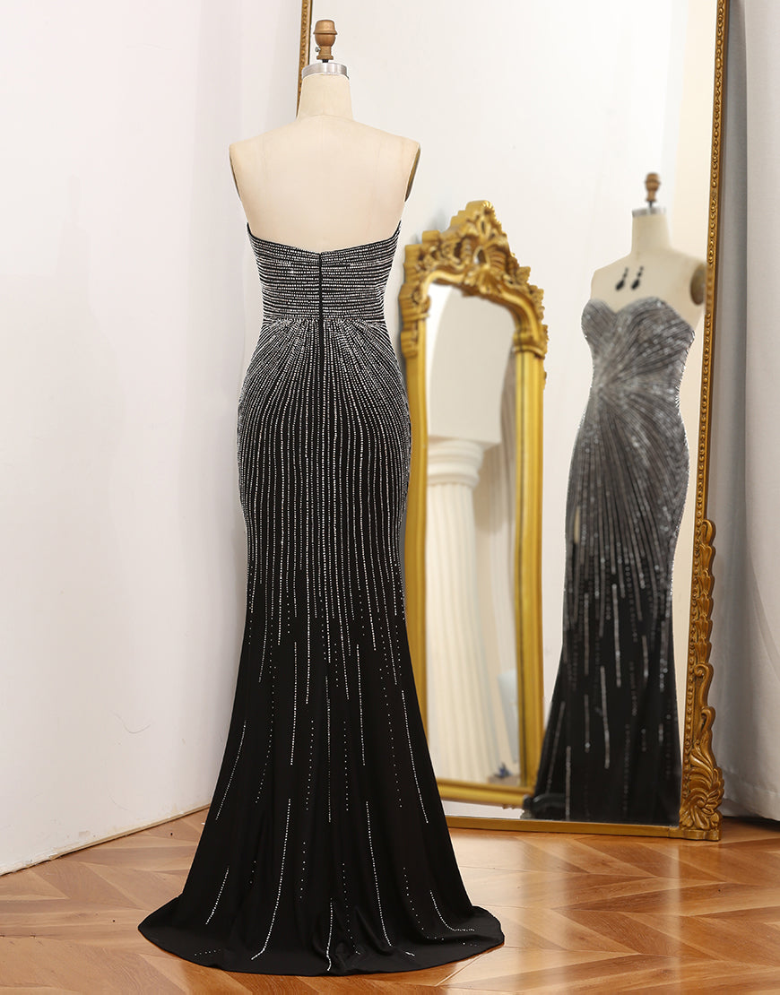 Luolandi Glitter Black Mermaid Off The Shoulder Long Prom Dress With Slit Sparkly Evening Dresses