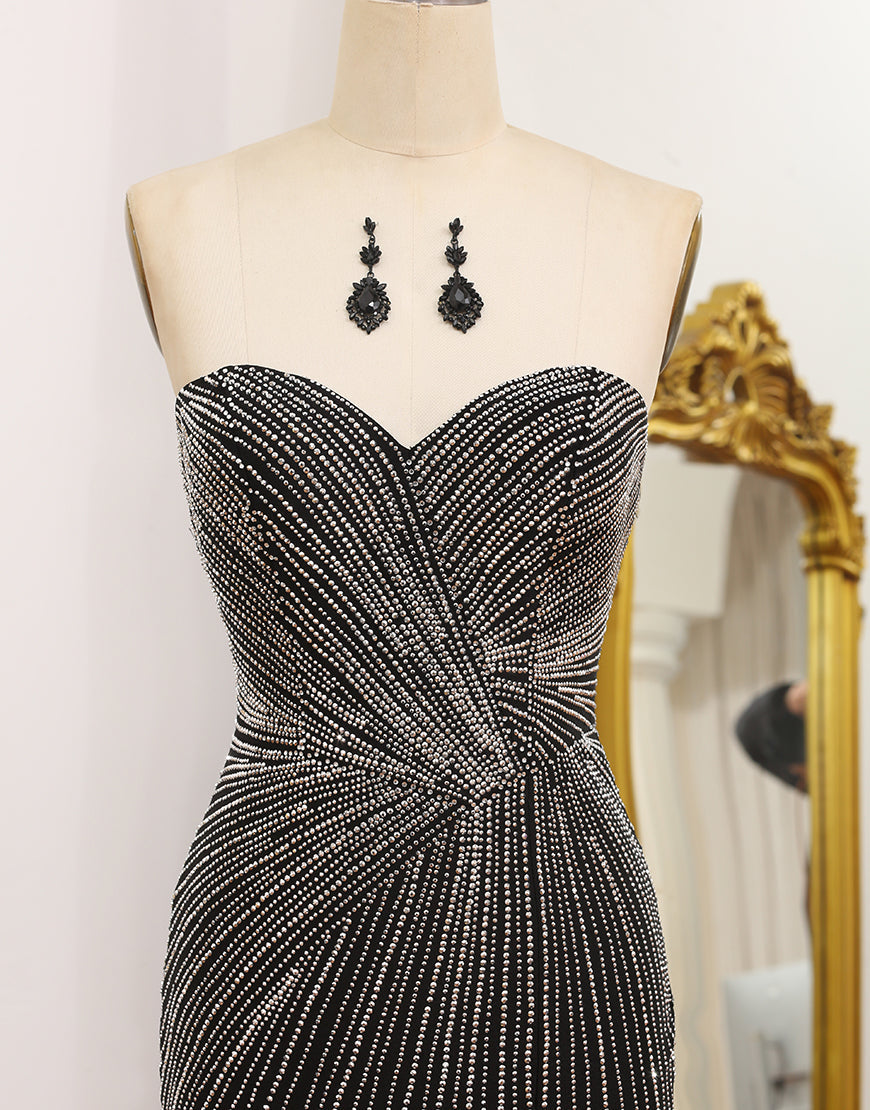 Luolandi Glitter Black Mermaid Off The Shoulder Long Prom Dress With Slit Sparkly Evening Dresses