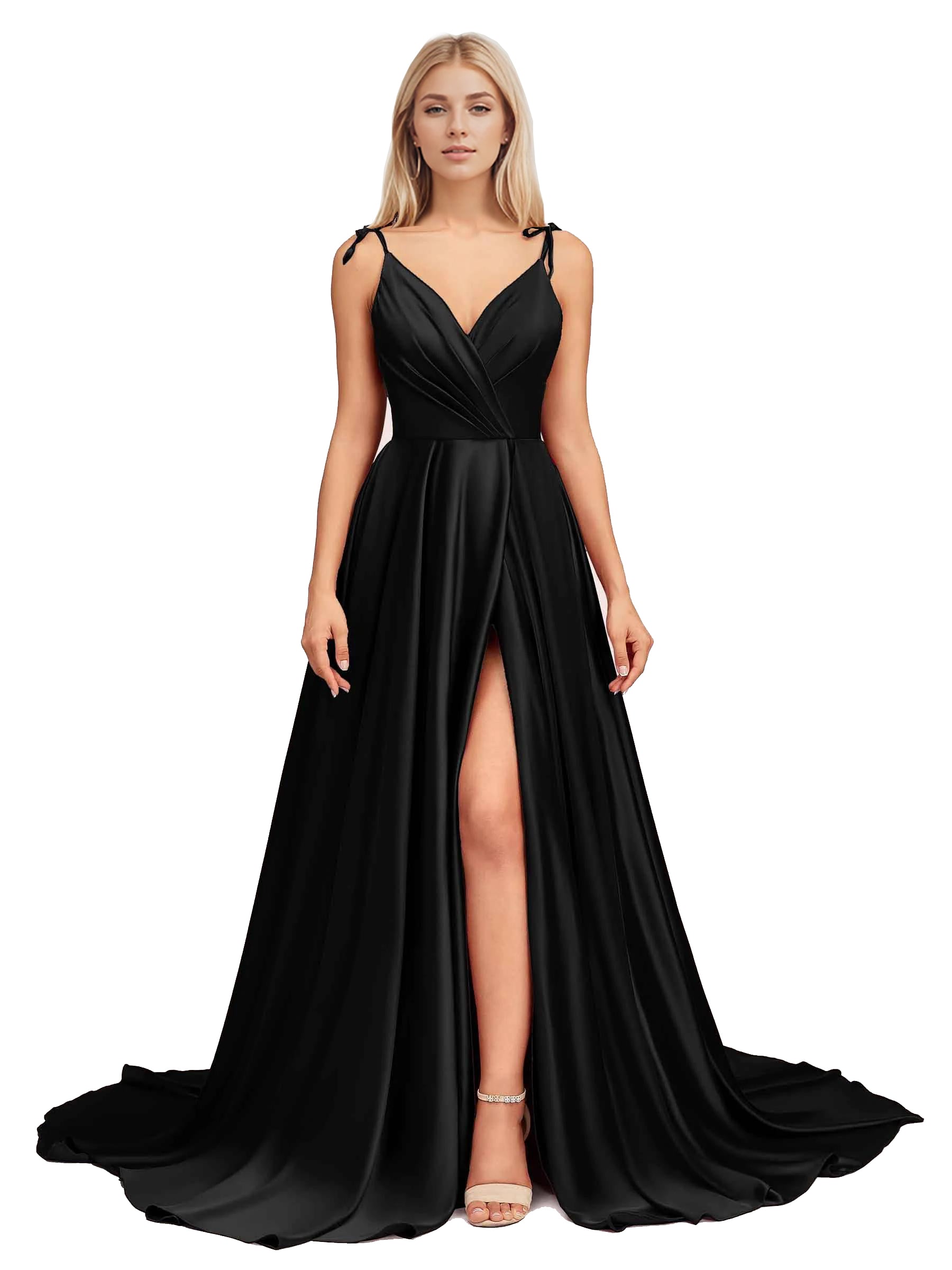 Luolandi Elegant V Neck Sleeveless Split Bridesmaid Dresses Cocktail Party Prom Long Wedding Guest Dresses Sexy Evening Dress